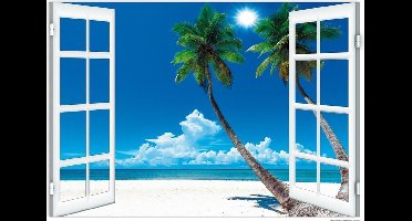 Poster strand raam - palmen - tropisch - luxe papier- 70 x 100 cm