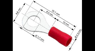 Ringkabelschoen Rood 3.7-6.6 mm - Gat diameter 4,3 mm - M3 - 100 Stuks