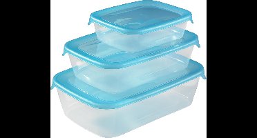 Curver Fresh & Go Vershoudbakjes met deksel - Rechthoekig - 0,5L - 1L en 2L - 3 stuks - Transparant/Blauw