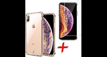 Hoesje geschikt voor iPhone XS Max - Anti Shock Proof Siliconen Back Cover Case Hoes Transparant - Tempered Glass Screenprotector