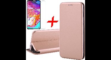 Hoesje geschikt voor Samsung Galaxy A70 - Screen Protector GlassGuard - Book Case Kunstleer ThinShield Roségoud & Screenprotector