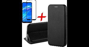 Hoesje geschikt voor Huawei Y7 (2019) + Screenprotector Full Screen - Book Case Flip Wallet - iCall - Zwart