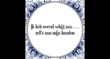 Tegeltje met Spreuk (Tegeltjeswijsheid): Ik heb overal schijt aan zelfs aan mijn handen + Kado verpakking & Plakhanger