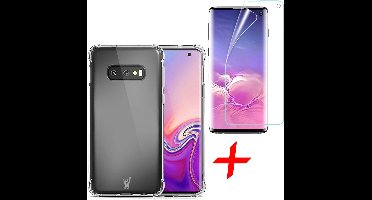 Hoesje geschikt voor Samsung Galaxy S10e - Anti Shock Proof Siliconen Back Cover Case Hoes Transparant - PET Folie Screenprotector