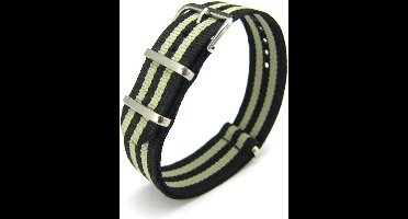 Premium Black Beige - Nato strap 20mm - Stripe - Horlogeband Zwart Beige