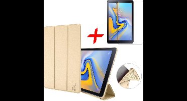 Hoes geschikt voor Samsung Galaxy Tab A 10.5 (2018) - Smart Book Case Siliconen Goud + Screenprotector Gehard Tempered Glas