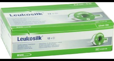 Leukosilk, hechtpleister met klemring 2,5cm x 5m, doosje 12 stuks