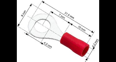 Ringkabelschoen Rood 4.3-8.0 mm - Gat diameter 4,3 mm - M4 - 100 Stuks