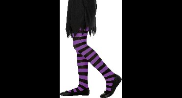 Carnaval verkleed panty voor kinderen - Gestreept - paars/zwart - one size 6 tot 12 jaar - Heksen