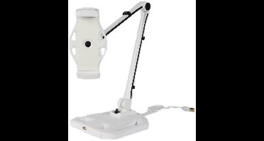 DELTACO ARM-266 Standaard met houder voor Smartphone & Tablet (4 – 12,2 inch), 360 graden rotatie, ingebouwde USB 2.0-poort