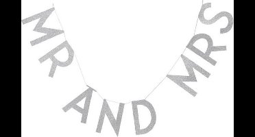 Ginger Ray Metallic Perfection - 'Mr and Mrs' huwelijk slinger - Zilver gliter - 2 meter-