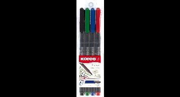 Kores FL28114, 4 stuk(s), Zwart, Blauw, Groen, Rood, Fijne punt, Meerkleurig, Rond, 0,4 mm