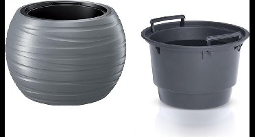 Maze bloempot plantenbak 2in1 incl. Sierpot weerbestendig voor binnen en buiten rond kunststof - Grijs