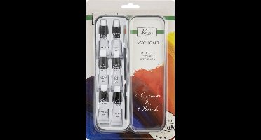 Nassau Fine Art Acrylverf set - 6 kleuren - 1 penseel | verven voor kinderen en volwassenen | 6 ML per kleur |