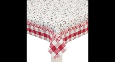 Katoenen - Tafelkleed- Tafellaken - 100 x 100cm - Bloemen, roosjes in wit met rood en zacht blauw