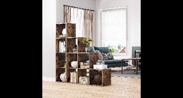 Boekenkast - 10 Vakken - Archiefkast - Kast - Kasten - Hout - Bruin - Industrieel - 129,5 x 30,5 cmTrappenrek, boekenkast met 10 blokjes, ladderrek, kubusrek, vrijstaand rek, ruimteverdeler, voor kantoor, woonkamer, vintage, donkerbruin