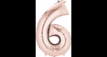 Cijferballon 6 Rose-goud 16inch, 40cm kindercrea