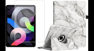 Hoes geschikt voor iPad Air 2022 / 2020 10.9 inch - Screenprotector GlassGuard - Book Case 360 Graden Hoesje Marmer