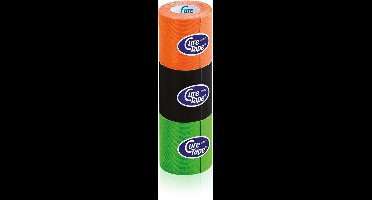 CureTape Sports - 3 rollen: 2,5m x 5cm - Oranje-zwart-lime + 25% kleefkracht - kinesiotape - fysiotape - sporttape