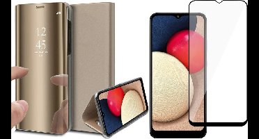 Hoesje geschikt voor Samsung Galaxy A02s - Screen Protector FullGuard - Book Case Spiegel Goud & Screenprotector