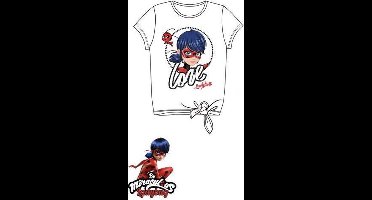 Miraculous Ladybug T-shirt - LOVE met knoop - wit - maat 104 (4 jaar)