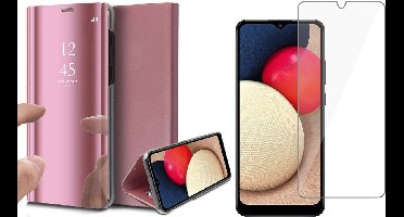 Hoesje geschikt voor Samsung Galaxy A02s - Screen Protector GlassGuard - Book Case Spiegel Roségoud & Screenprotector
