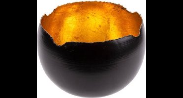 Theelichthouder Zwart D15xh15cm Rond Metaal Goud