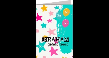Verjaardagskaart - Abraham gefeliciteerd - XL formaat - Wenskaart - Sterren - 50 - Gekleurd - Een Stuk
