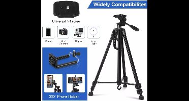 Professioneel Universeel Camera Statief 140Cm Met hendel - Smartphone Tripod - Inclusief Bluetooth Remote Shutter, Telefoonhouder en waterpas, Model VCT-3366 --- HiCHiCO®