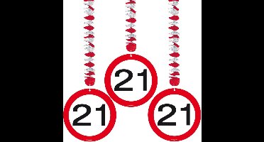 12x stuks rotorspiralen 21 jaar verkeersborden - Verjaardag feestartikelen/versiering