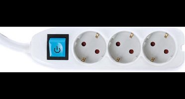 Perel Stekkerdoos met schakelaar en kabelbox, 3 stopcontacten met randaarde (type F), kabel 1.5 m, 3G1.5, wit