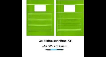 Schriften klein A5 lijntjes - Met Kantlijn - Set van 2 stuks - Limegroen - Met GRATIS balpen
