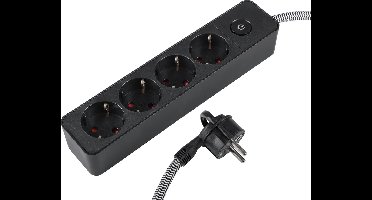 Q-Link stekkerdoos - 4-voudig - plat - randaarde - 3 x 1.5 mm² - 1.5 m - textiel - zwart