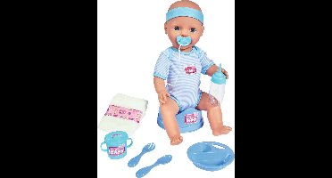 New Born Baby - Babypop - 43 cm - slapende ogen - blauw - drink en plasfunctie - babypop