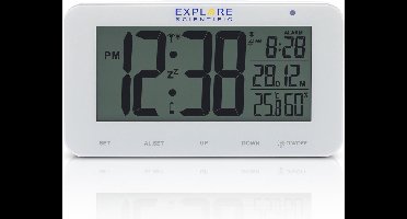 Explore Scientific RDP1004 Radio gestuurde digitale wekker met groot display en Dag - Datum aanduiding | Thermometer | Luchtvochtigheid | Wit