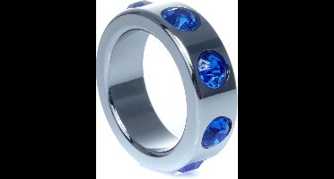 Power Escorts - RVS Metalen Cockring - Met Blauwe Diamanten Steen - Small - Inner Dia 3,5 CM - Outer Dia 4,5 CM