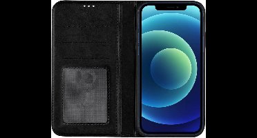 Telefoonglaasje Bookcase Geschikt voor iPhone 12 - PU Leer - Zwart - Beschermhoes - Wallet - Cover