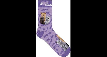 Plenty Gifts Sokken Cat Collage Polyester Paars Maat 31-36