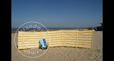 Strand Windscherm 6 meter dralon geel/wit met houten stokken