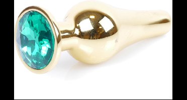 Power Escorts - Groot Formaat Butt plug 9.5 cm - vette Dia 3 cm - Super Stijlvol Goud kleur met Groene Steen - Anaal plug - Opwindend en Stimulerend - Gemakkelijk gebruikbaar - Handige verpakking