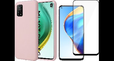 Hoesje geschikt voor Xiaomi Mi 10T Roze - Liquid Cover Hoes + Screen Protector Glas Full Screen