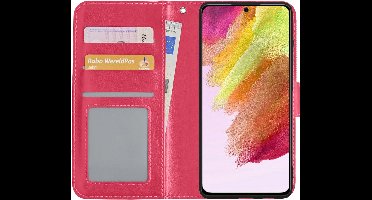 Hoesje - Met Pasjeshouder - Geschikt voor Samsung Galaxy S21 FE - Luxe Bookcase Portemonee - Flip Case - Kunstleer Book Case - Flipcase - Book Cover - Walletcase - Portemonneehoes - Donkerroze