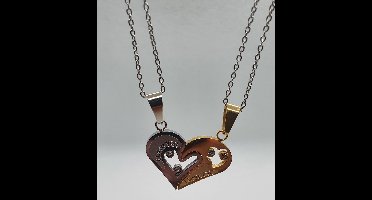 Dubbel Harten ketting - Puzzelstuk- Liefdes Ketting - Set van 2 stuks
