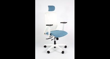 Linea Tekna White 01/PT - Bureaustoel - Ergonomisch EN1335 - Met hoofdsteun - Multi verstelbaar- Wit/Blauw