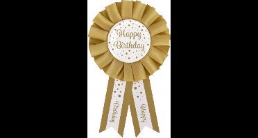 Rozet - Happy Birthday - Goud, wit