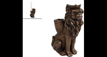 Kandelaar "Leeuw" brons polystone 10,5x6,2x15cm