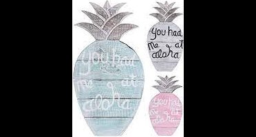 Ananas hout 50x30x3 cm blauw