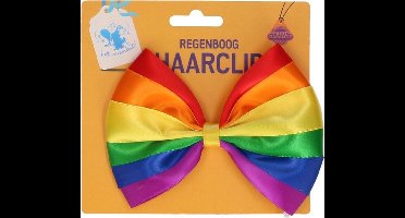 Regenboog Haarclip - Grote Gekleurde Haarclip - Regenboog Strik Haarclip - Haarversiering - Ook Geschikt Als Vlinderdas - Strik Van 14 cm - Groot - 1 stuk