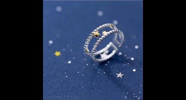 dames dubbel Ring met gouden steren- one size ring