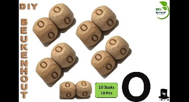 Bob Online ™ - Setje van 10 Stuks - ‘O’ Vierkant Beukenhout Kralen 12mm met ca. 3.5mm Gaatje – Houten Letter Kubus Kralen – DIY Houten Alfabet Kralen Laser Gegraveerd – 12mm Beech Wood ‘O’ Lazer Engraved Letter Beads – Doe-het-zelf Alfabet Kralen